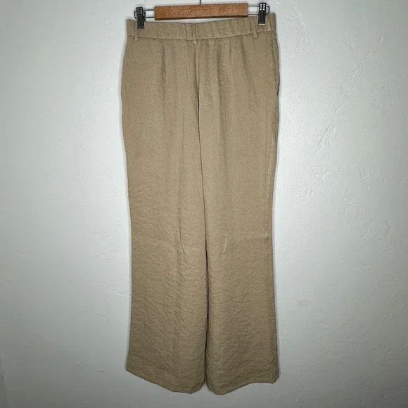 OGL Tan Viscose-Linen Weave European Linen Mid Rise Flared Pant Size - Picture 5 of 9